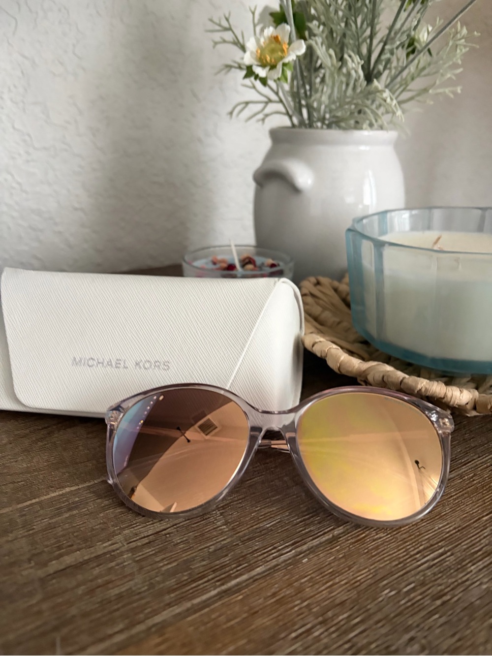 Michael Kors Rose-Tinted Mirrored Round Sunglasses